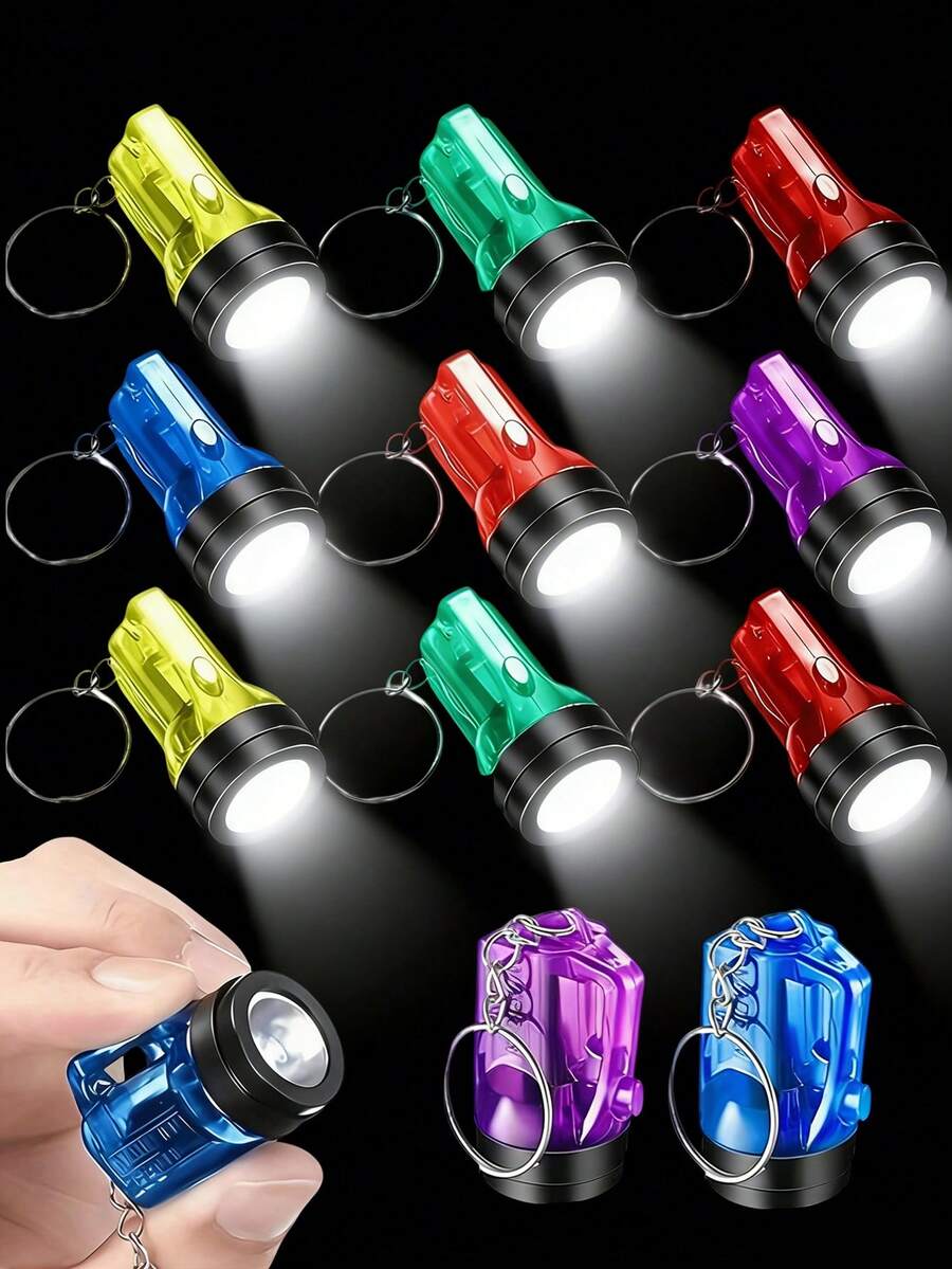 12 chiếc móc khóa đèn pin mini sáng tạo, móc khóa LED nhỏ gọn cầm tay nhiều màu sắc, móc khóa nhựa bền chắc dùng cho cắm trại, tiệc tùng, quà tặng sinh nhật, dụng cụ gián điệp.