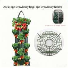 2pcs Wall-Mounted Strawberry Planting Bags, Hanging Style Multi-Hole Strawberry Planting Bags, Balcony & Yard Green Vegetable Planting Bags, Breathable, Permeable, Durable And Reusable - Multicolor - View 6