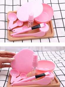 9pcs/Set Face Mask Bowl Kit, DIY Beauty Tools With Silicone Mask Spoon & Spray Bottle - Pink - View 10