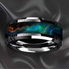 1 pieza Anillo clásico para hombres Moda Anillos de acero inoxidable de aurora colorida para mujer Accesorios de joyería Regalos de cumpleaños/aniversario/fiestas - Plateado - Ver 7