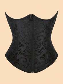 1pc Zipper Jacquard Waist Cincher, Women's Button Waist Trainer Corset, Suitable For Party Outfit - Black - View 1