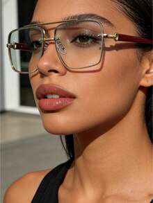 Gafas de moda de doble cañón, con patrón de veta de madera impreso por dentro y por fuera, adecuadas para el uso diario, el transporte, los viajes y las vacaciones en la playa - Multicolor - Ver 2