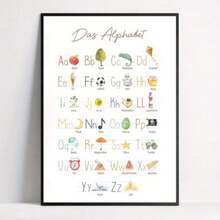 1pc Inspiring ABC Canvas Poster - Colorful Alphabet With Illustrations Of Fruits, Animals & Objects - Frameless Educational Wall Art For Youngsters's Rooms, Bedroom, Living Room & Home Office Decor - Multicolor - View 1