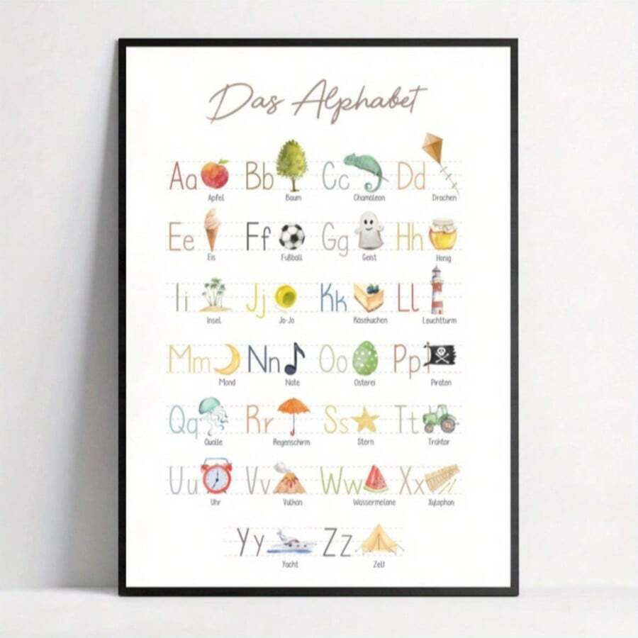 1pc Inspiring ABC Canvas Poster - Colorful Alphabet With Illustrations Of Fruits, Animals & Objects - Frameless Educational Wall Art For Youngsters's Rooms, Bedroom, Living Room & Home Office Decor - Multicolor - View 1
