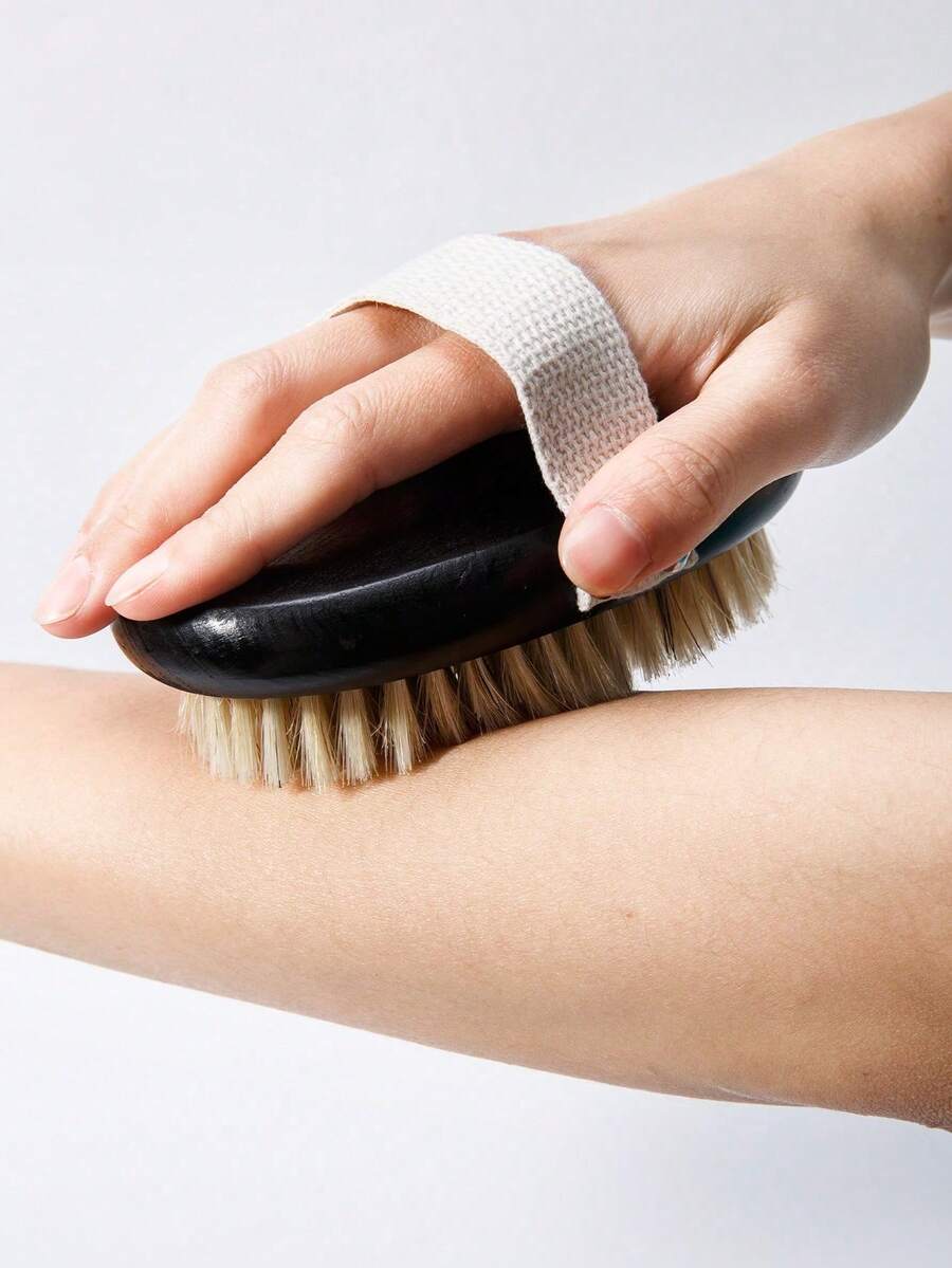 天然猪鬃干刷身体刷，二合一干湿两用去角质沐浴刷，带手带，按摩磨砂刷，令肌肤更光滑，促进血液循环，家用淋浴SPA工具 - 查看 1