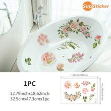 SUPSTICKER 1pc Fresh Floral Bathtub Sticker, PVC Waterproof Oil-Proof Removable Decal, 12.79x18.62 Inches, Suitable For Bathroom Sink Vanity - 1PC - View 13