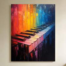 Framed 1 pieza, con marco,  [2D Plano] Teclas de Piano Panorámicas Arcoíris Abstracto, Impresión de Arte en Lienzo para Pared, Regalo para Pianista, Regalo para Músico, Decoración de Estudio de Música, 2D Plano - Enmarcado - Ver 6