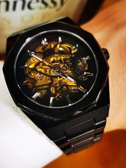 GUANQIN 1pc Men's Fashion Business Luminous Pointer Irregular Case Stainless Steel Band Classic Luxury Brand Watch, Fashionable Business Luxury Sports Classic Minimalist Casual Men's Watch Suitable For Easter, Halloween, Christmas, Father's Day, Birthday, Back To School, Student, Holiday, Valentine's Day, Date, Business, Daily, Gift, Music Festival, Wedding Season