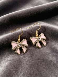 Bộ 2/6 món gồm bông tai và dây chuyền hình bướm đính đá màu đỏ, xanh dương, hồng dễ thương, thiết kế độc đáo, phù hợp để đeo hàng ngày, làm quà tặng Ngày của Mẹ, sinh nhật, năm mới, Giáng sinh. - Hoa tai nơ - Xem 13