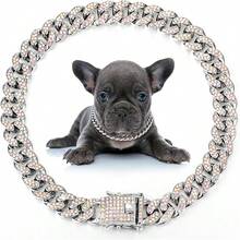 Collana per animali domestici in stile hip-hop in lega di zinco a catena cubana, lavorazione pregiata con strass incastonati, design classico versatile e non vistoso, regolabile e flessibile per indossare comodamente, accessorio quotidiano accattivante, adatto sia per gatti che per cani - Multicolore - Visualizzare 15