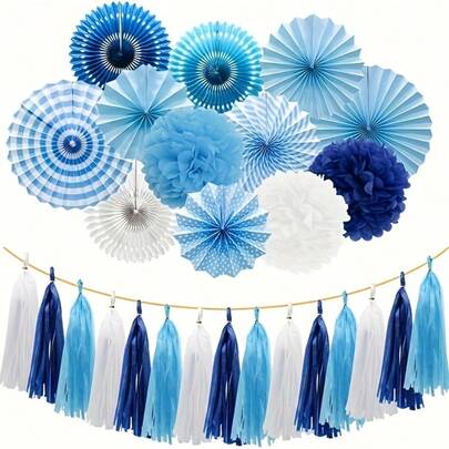 Bộ 27 quạt giấy treo hình tổ ong, hoa pom-pom, dây trang trí chấm bi dùng cho tiệc sinh nhật, tiệc cưới, tiệc mừng em bé, lễ kỷ niệm, tiệc tốt nghiệp, Halloween và Giáng sinh.