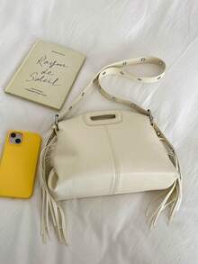 Túi đeo vai/đeo chéo bằng da mềm, có khoen kim loại và tua rua, thiết kế độc đáo, phong cách ngọt ngào và cá tính, đa năng cho sử dụng hàng ngày, đi làm, đi chơi, hẹn hò, sinh viên. - trắng - Xem 10