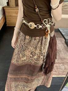 1条波西米亚复古风女士腰带，适合搭配连衣裙，男女皆宜，设计百搭，手工流苏腰带，适合日常穿着、海滩度假、通勤上班、派对、节日、生日礼物等场合。 - 彩色 - 查看 6
