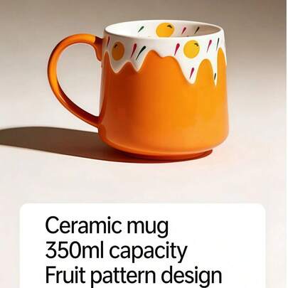 Ceramiczny kubek z wzorem owoców, uroczy kubek do kawy z polewą, dwukolorowy kubek do herbaty i mleka, wielofunkcyjny, odporny na ciepło kubek do wody, odpowiedni do domu i biura, kreatywny prezent na napój