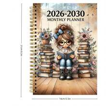 2026-2030 年月度计划本/日历 - 2026 年 1 月至 2030 年 12 月，五年计划，女性主题书迷封面设计日记本，年度计划本，月度标签，60 个月日历，5.5 英寸 x 8.3 英寸，71 张/142 页厚纸，弹性封面，耐用螺旋装订，非常适合日常计划、办公用品和学习用品。 - 彩色 - 查看 2