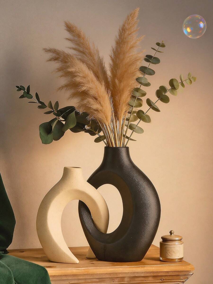 现代抽象花瓶套装,简约镂空设计,适合插放蒲苇草、干花等,美观大方,可用于客厅、卧室、办公室、书架、餐桌摆设,波西米亚风家居装饰,乔迁新居礼物,时尚花瓶,家居装饰 - A - 查看 1