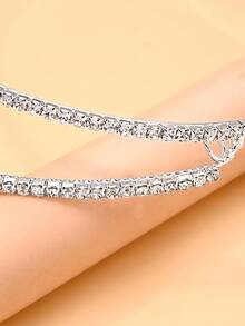 1 pieza Nuevo diseño de diadema minimalista de doble capa con rhinestones, accesorio elegante para el cabello para boda, fiesta y novia - Plateado - Ver 5