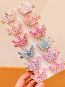 18pcs/Set Colorful Glitter Hair Clips Set, Includes Crown, Heart, Butterfly & More Designs - Suitable For Girls, Can Add Sweet & Lively Vibe To Daily, School, Party, Holiday Hairstyles, Great Gift For Mother's Day - Multicolor - View 8