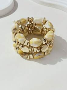 3pcs/Set Fashionable Vintage Bohemian Thick Multi-Layer Multicolor Acrylic Beaded Bracelet With Gold-Tone Crushed Stone Style Bracelet For Women (Material: Acrylic/ABS, Gold-Tone, Avoid Contact With Alkaline Water To Prevent Fading) Waterproof - Multicolor - View 6