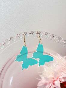 1 Par de Brincos Coloridos de Borboleta Doce de Acrílico com Glitter, Brilhante e Fofo Estilo Girly, Adequado para Uso Diário e Presente de Meninas - Borboleta - Visão 9
