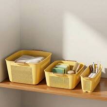 1/2/4pcsMultifunctional Plastic Cosmetic Storage Basket With Handle, Stackable Ventilated Organizer Basket For Bathroom Kitchen Cabinet Desktop Sundry Arrangement - Multicolor - View 6
