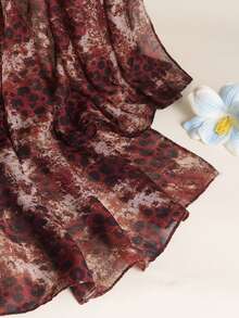 1pc Women's Printed Woven Middle Eastern Style Linen Scarf, Suitable For Daily Wear,Beach,Holiday,Travel Essential,Holiday - Burgundy - View 2