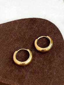 1 par de pendientes de aro redondos minimalistas, joyas unisex chapadas en oro para parejas, regalo de moda diario/de viaje para novia, parejas, mejor amigo - Pendientes - Ver 6
