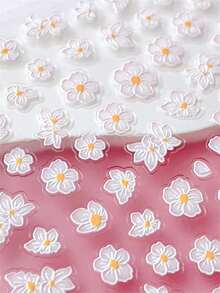 5D Embossed Relief Nail Stickers, Nails, DIY Nail Decorations, Nail Stickers, Featuring 5D Embossed White Five Petal Flower Petals, Jasmine, And Daisy Patterns, Perfect For Girls To Create Nail Art. Suitable For Creating Gentle, Minimalist Style, Sweet Girl, Fresh Style And French Nail Art In Spring, Summer Season - Multicolor - View 2