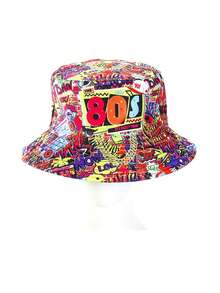 1 chiếc mũ xô hai mặt kiểu retro thập niên 80, in chữ và họa tiết ngẫu nhiên, thích hợp cho mùa xuân/hè. - A - Xem 17