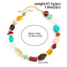 1 pieza Collar de cuentas de resina bohemio retro exagerado, collar vintage adecuado para mujeres - Dorado - Ver 11