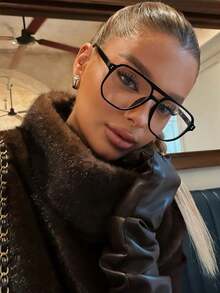 1 Pair Women's Oversized Polygon Frame TR Temple Fashion Street Style Glasses, Suitable For Summer Beach Vacation, Travel, Beach, School - Clear - View 1