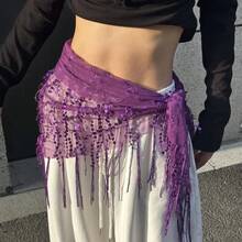 1pc New Belly Dance Sequin Tassel Hip Scarf Belly Dance Costume Women's Belly Dance Practice Belt Triangle Hip Scarf - Multicolor - View 21