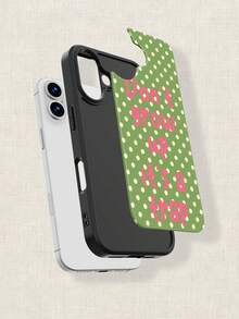 1pc Y2K Retro Playful Slogan Polka Dot Pattern Glossy Film Protective Phone Case Suitable For Samsung/ 11/12/13/14/15/16/17 Pro Max - Multicolor - View 4