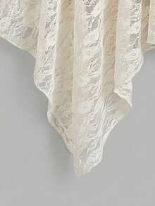 女士高腰不对称蕾丝A字裙，复古休闲不对称下摆网纱裙，适合日常穿着，春夏百搭 - 杏色 - 查看 5