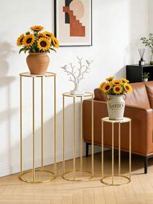 1/3 Pcs Gold Metal Tall Cake Stands Set, Round Pedestal Display Riser Stands With Smooth Edge, Suitable For Dessert Table Decoration, Party, Wedding, Birthday, Baby Shower, Holiday Celebration, Durable And Elegant Display Holder For Cakes, Cupcakes, Desserts - Gold - View 5