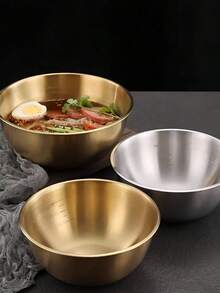 3pcs Stainless Steel Mixing Bowls Set, Suitable For Kneading Dough, Salad, Cooking, Kitchen Utensils - Gold - View 8