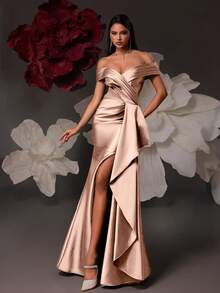 Vestido de noche elegante de cintura alta para mujer VIPGIRL - Oro rosa - Ver 5