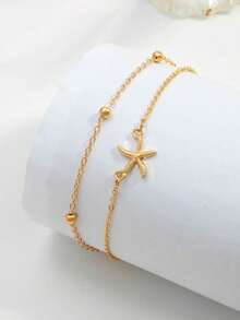 1pc Minimalist Elegant Women Summer Beach Star Beaded Anklet - Gold - View 3