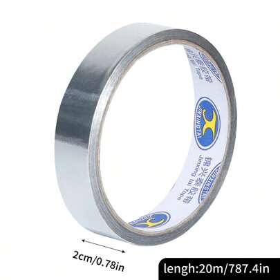 1 Roll Aluminum Foil Tape, 50u Thickness, 20m Length, 2cm Width, Waterproof, Heat Resistant For Electrical, Home & Automotive Use