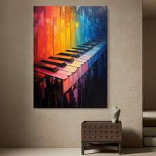 Framed 1 pieza, con marco,  [2D Plano] Teclas de Piano Panorámicas Arcoíris Abstracto, Impresión de Arte en Lienzo para Pared, Regalo para Pianista, Regalo para Músico, Decoración de Estudio de Música, 2D Plano - Enmarcado - Ver 3