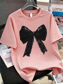 2pcs Set Suitable For Tween Girls: 1 Crew Neck Bow Print T-Shirt Paired With Flare Casual Pants. Very Suitable For Spring & Summer, Can Be Worn For Shopping, Parties, Sports, Travel And School. An Excellent Gift For Tween Girls. - Multicolor - View 5