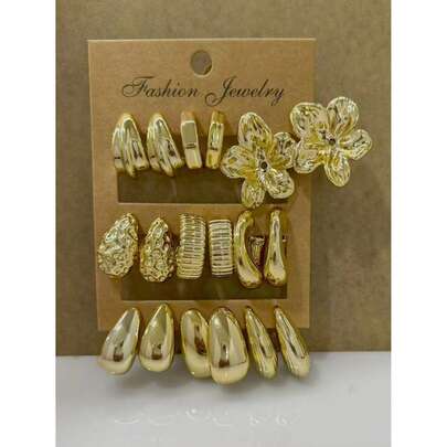 不对称几何耳环套装，时尚百搭通勤小众优雅女士耳环