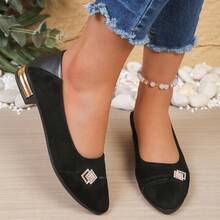 1 Pair Plain Basic Rivet Flat Loafers For Women, Suitable For Office Wear All Seasons - Black - View 1
