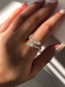 rundraw 1 pieza Nuevo anillo de serpiente 2026 con corte de gota de agua y redondo de circonita cúbica elegante, tono plateado brillante, adecuado para mujeres, ideal para compromiso, boda y ocasiones especiales - Plateado - Ver 10