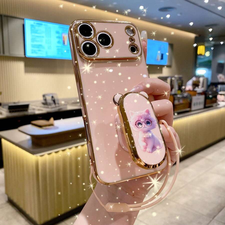 适用于 17 Pro Max 的手机壳，奢华保护套，带防尘孔和加厚边框，也兼容三星 Galaxy S24 Ultra/S24 Plus/S24、S23 Ultra/S23 Plus/S23、S22 Ultra/S22 Plus/S22、S21 Ultra/S21 Plus/S21 FE/S23 FE、S20 Ultra/S20 Plus/S20 FE、A5x/C1 2 3 4 5 6 7 8 9/9 8 7 6 5 4 3 2 1 - 粉紅色+支架+繩 - 查看 1