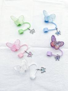 10mm/0.4in Silicone Straw Toppers Cup Accessories, Compatible With Stanley ,30/40 Oz Tumbler With Handle, Butterfly Design Straw Lids, Colorful Glitter Butterfly Straw Topper And Butterfly Pendant, Dreamlike Laser Butterfly Straw Lid, Dust-Proof Beverage Straw Cover And Cute Butterfly Decoration, Gifts For Birthday, Valentine's Day, Family Gathering, Mother's Day Gift - Multicolor - View 9