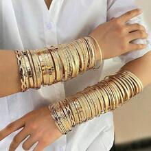 10pcs/Set Minimalist Floral & Geometric Metal Bangle Bracelets, Ladies Jewelry Accessories Daily Wear (Assorted Styles) - Vàng - Xem 2