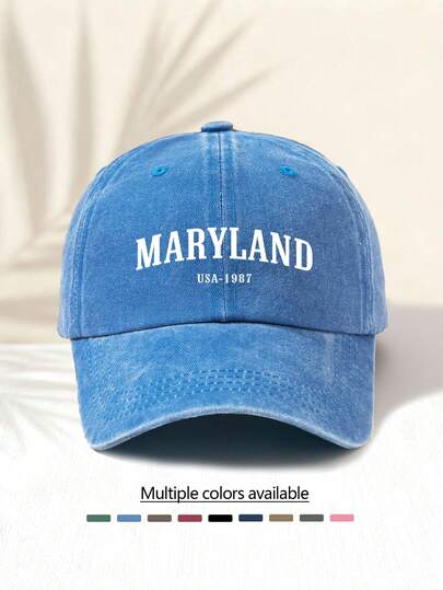 1顶水洗棒球帽，印有“Maryland MARYLAND USA-1987”字样，复古美式简约休闲百搭时尚，高品质装饰配件，适合所有季节，男女皆宜，户外活动必备时尚单品
