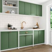 1 Roll Matte Green Solid Color Wallpaper, Peel And Stick Removable Wallpaper, Suitable For Bedroom Wall Decor, Contact Paper For Home Decor, Thickened Vinyl Wrap For Kitchen, Living Room, Bathroom - Frosted Green - View 2