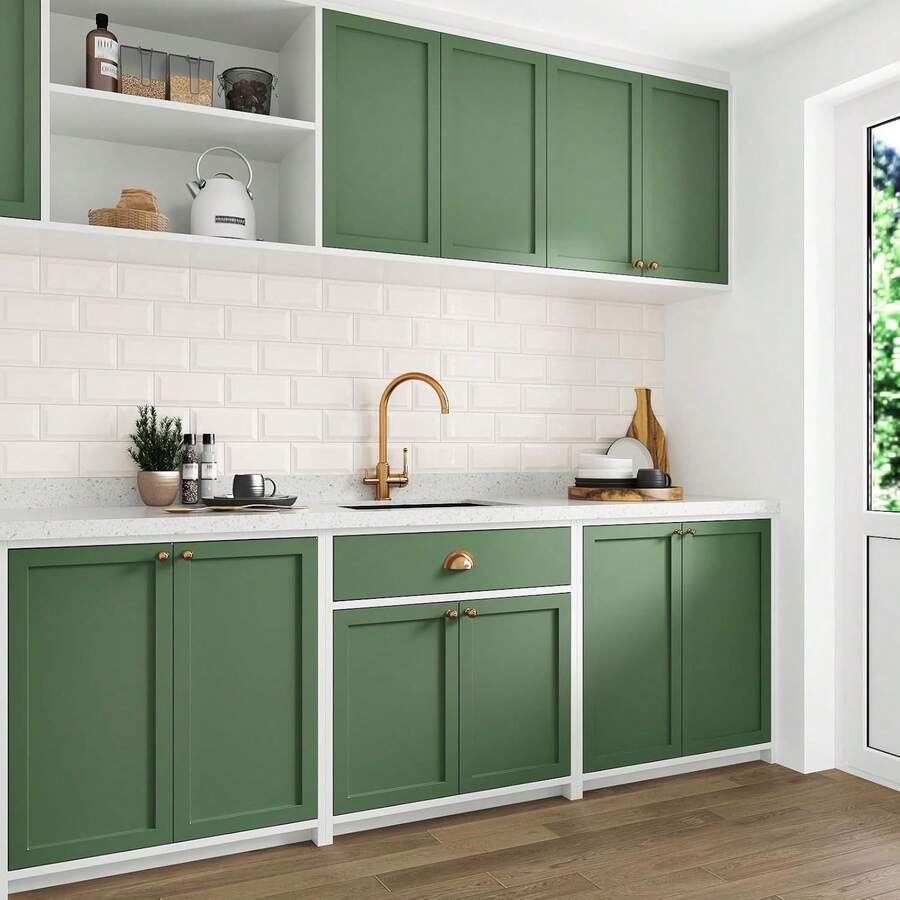 1 Roll Matte Green Solid Color Wallpaper, Peel And Stick Removable Wallpaper, Suitable For Bedroom Wall Decor, Contact Paper For Home Decor, Thickened Vinyl Wrap For Kitchen, Living Room, Bathroom